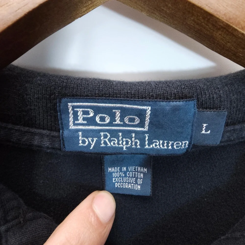 Vintage Polo Ralph Lauren Men L Black Red Pony Logo Streetwear Short Sleeve Polo